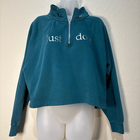 Nike Tops - Nike Teal Just Do It Cropped Half Zip Sweatshirt